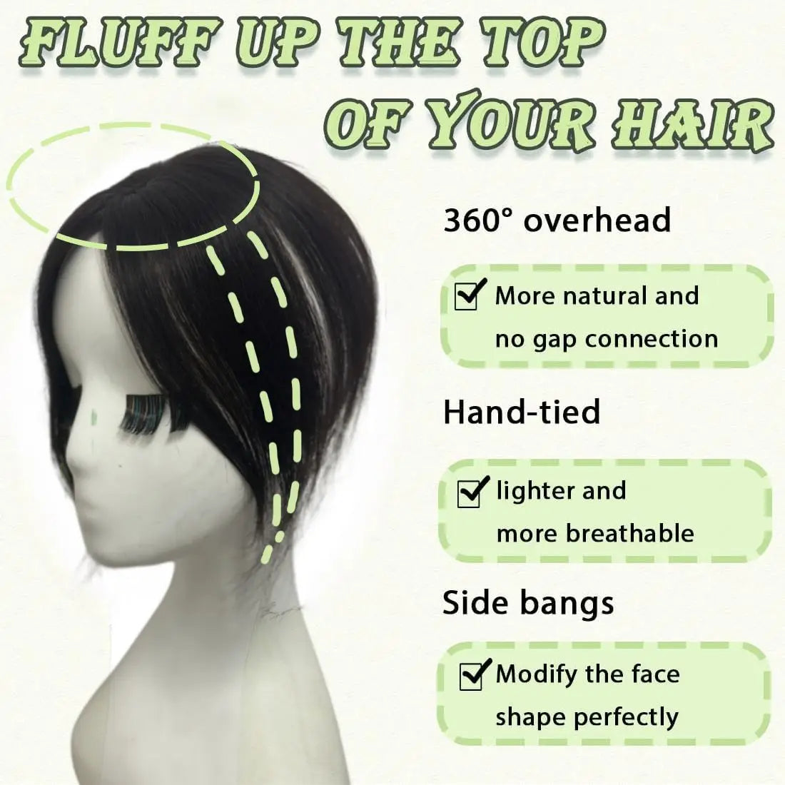 Natural Human Hair Bangs Side Fringe for Women 3D Middle Part False Bangs Clip-in Hair Extensions Invisible Hairpieces