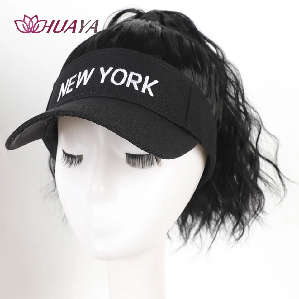 Synthetic Hair Extensions Ladies Curly Ponytail Wigs Hat Connected Head Cover Peaked Cap Visor Wig For Women Use Spring Summer