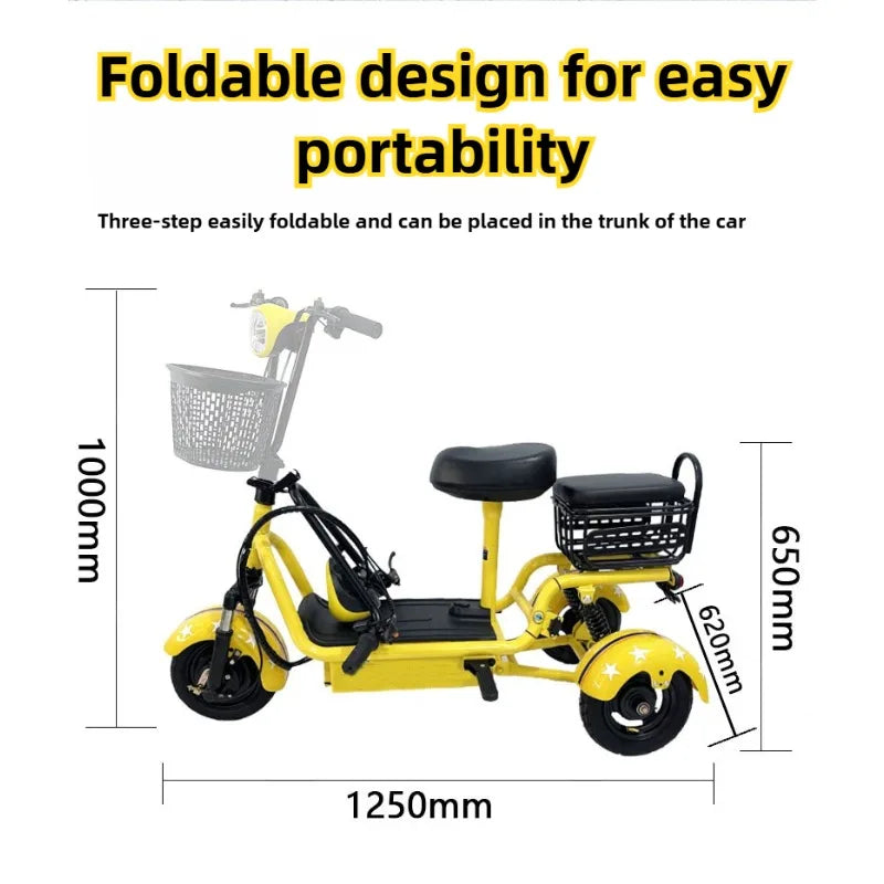 Removable Battery Elderly Leisure Bicycle Small Folding Adult Electric Tricycle with Basket 3 Seats Commuting Electric Scooter