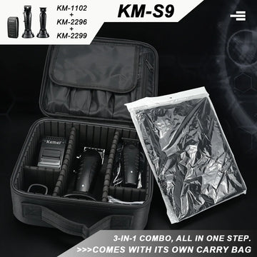 Kemei S9 Kit KM-2296 2299 1102 Professional Barber Cutting Machines Kit with Storage Bag Men's Hair Clipper Finishing Machine