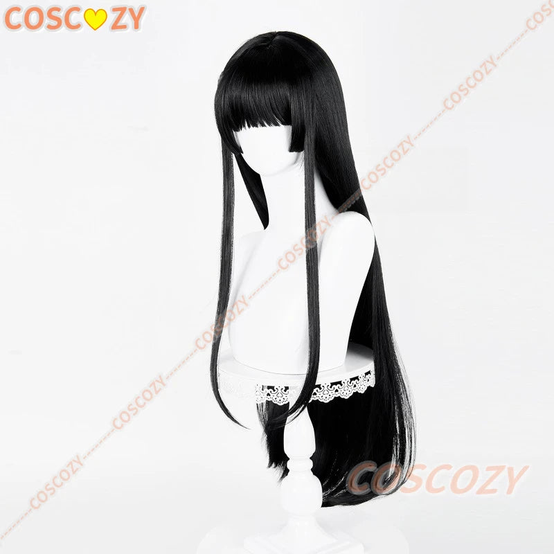 Game WuWa Wuthering Wave Chisa Cosplay Wig Halloween Anime Party Women Roleplay Long Black Straight Wigs