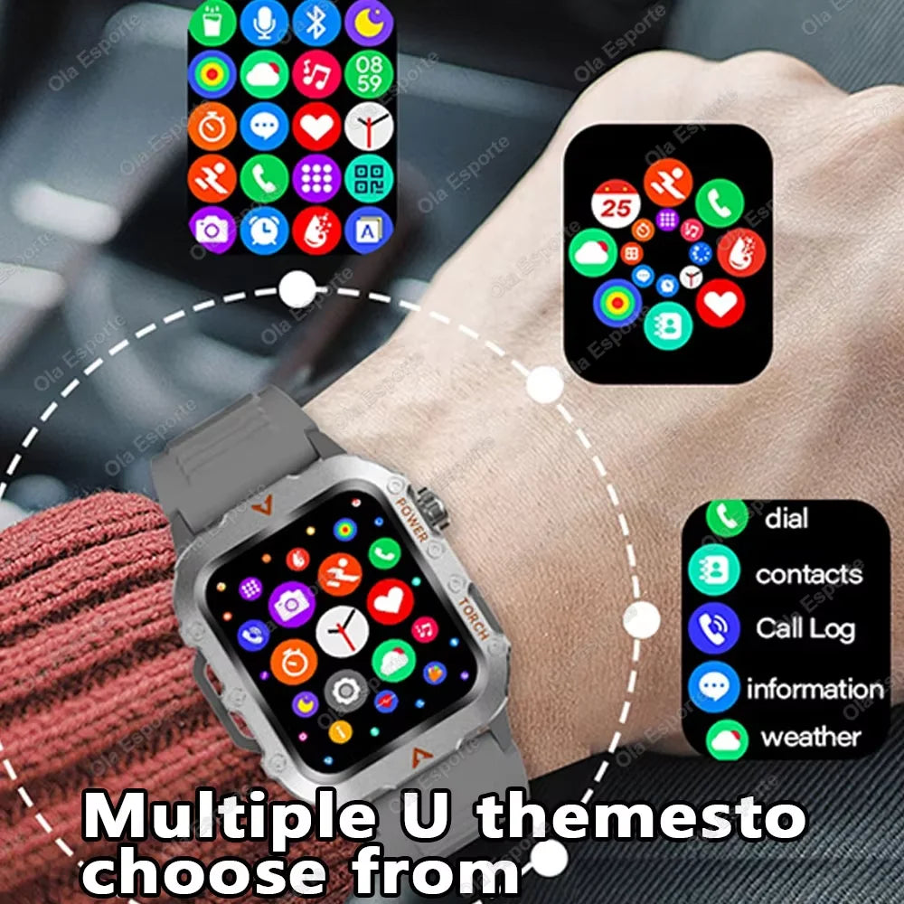 New Smart Watch Men 1.73" AMOLED Screen 3ATM Waterproof Man Watches HD Bluetooth Call AI Voice Sports LED Flashlight Smartwatch