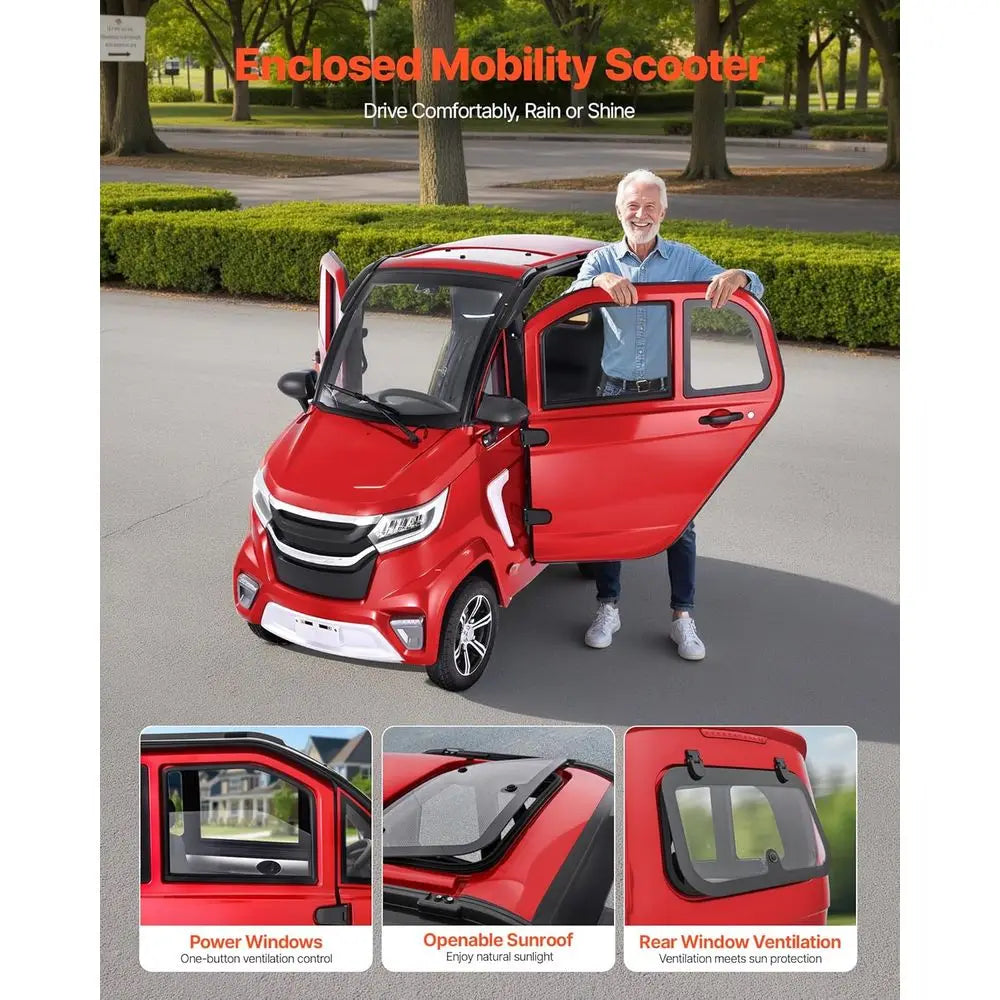 4-Wheel Enclosed Mobility Scooter or SeniAdults, 660lbs acity, 3-Seater 2000W Electric Recreational Mobility Scooter 45 Miles Lo