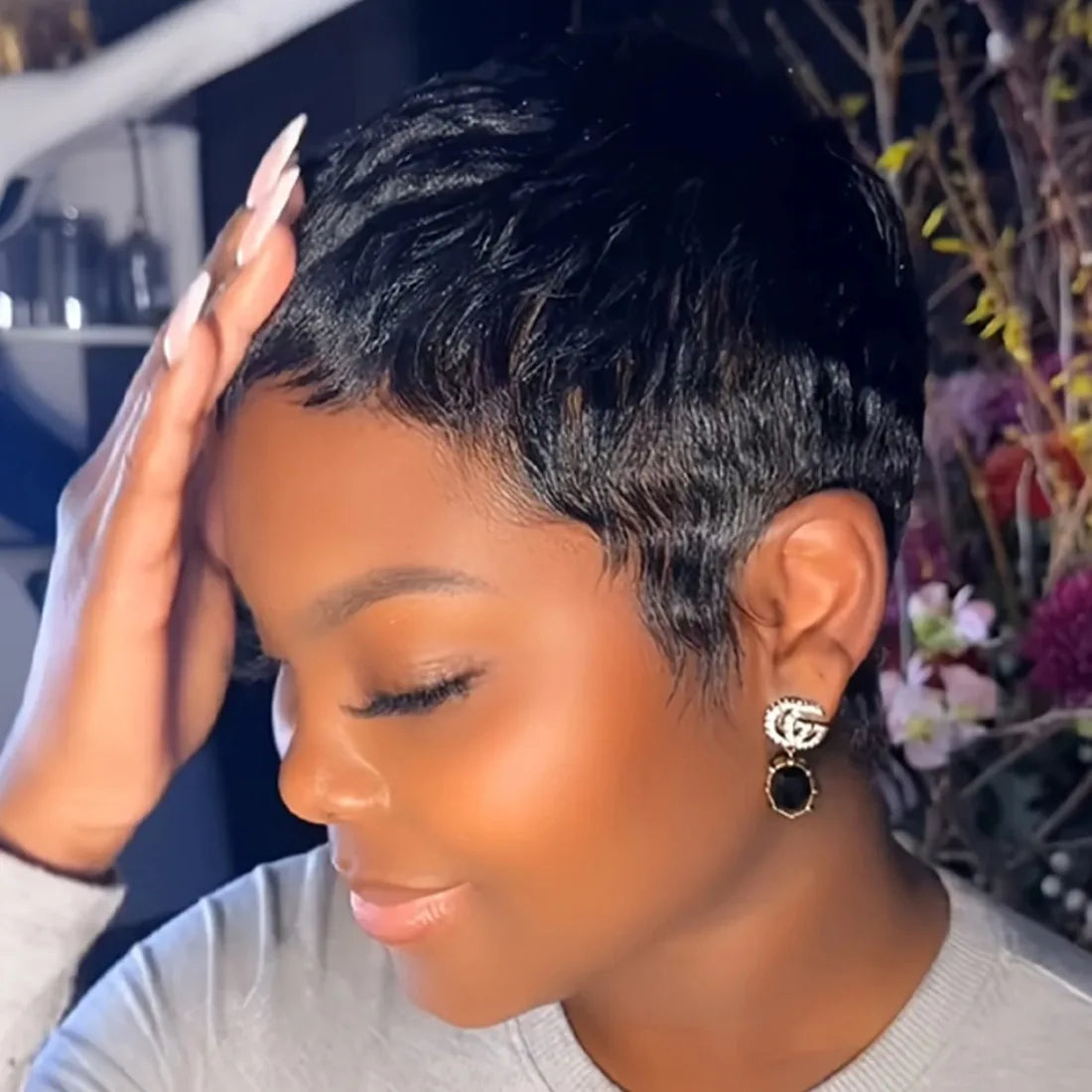 Short Curly Human Hair Wig 99J Natural Color Full Machine Made Wigs for Women Daily Use