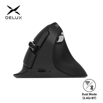 Delux M618Mini Ergonomic Wireless & Bluetooth Vertical Mouse — 4000 DPI, 6 Buttons