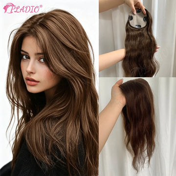 Real Human Hair Toppers for Women Clip In Natural Wave Breathable Mesh Base Top Hair Extensions for Thinning Hair Add Volume