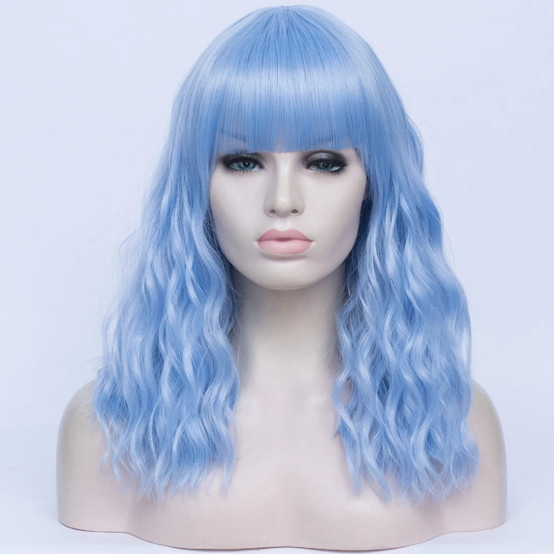 Women Synthetic Hair Wig Blue Long Curly Wig With Bangs Heat Resistant Wig For Daily Party Cosplay Halloween Christmas