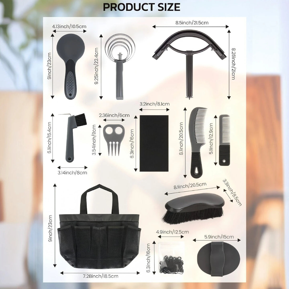 Horse Grooming Kit 11 Pcs – Complete Horse Brushes & Care Supplies Set with Organizer Tote Bag, Equipment & Gifts for Horse Owne