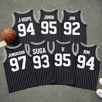K-pop basketball jersey for kids and youth, sleeveless sports vest with black stripes, breathable training uniform for fans, str