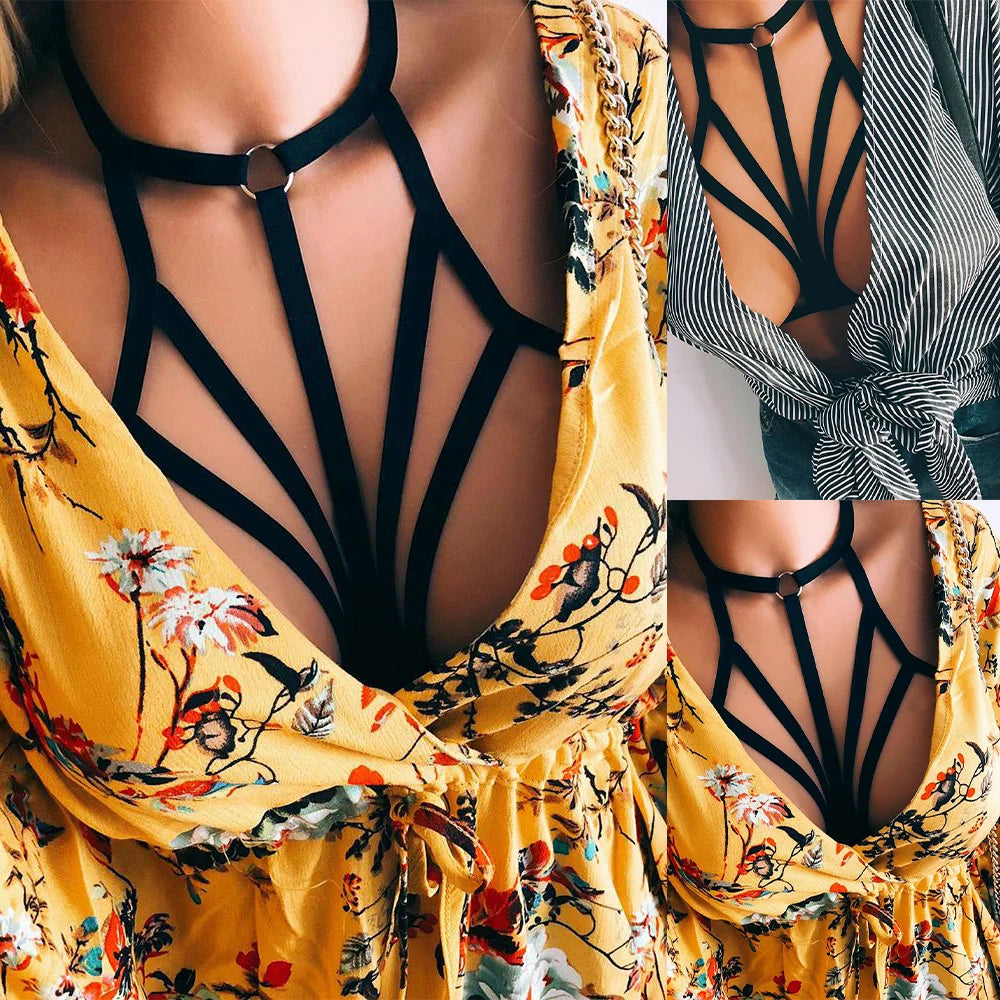 Women's Sexy Lingerie Women Goth   Sexy Elastic   000000 Harness Bandage Bustier     Hollow Cage Bra Tops Bralette