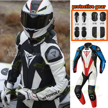 MOTOWOLF JM10 One-Piece Cowhide Leather Racing Suit with CE Protection