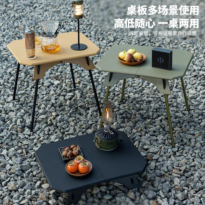 Outdoor folding plastic table with adjustable height, lightweight camping table, self driving portable barbecue picnic table
