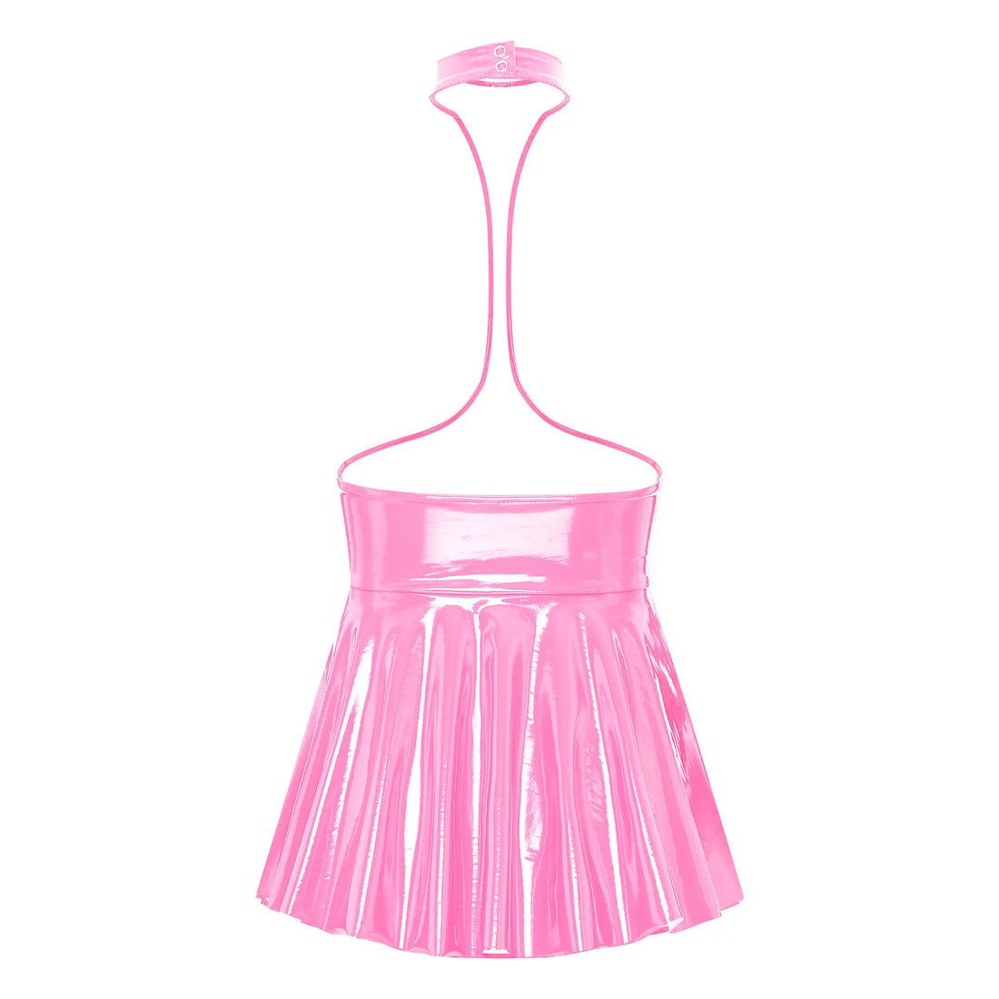 Womens Lingerie Breast Exposing Skirt Latex Mini Dress Wet Look Patent Leather Backless Open Chest Halter Ruffled Dress Clubwear
