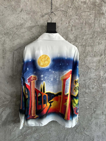 Version  Printed Women Men Long Sleeve Shirts Loose Fit Oversized Men Casual Shirts Cotton&Silkt shirtsshirtsa shirtmen shirt