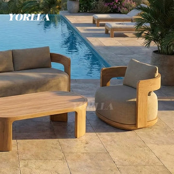 Modern Outdoor Furniture Wooden Garden Waterproof Fire Pitoutdoor Sofa Sets Hotel Outdoor Teak Patio Sofa Luxury Garden Sofa Set