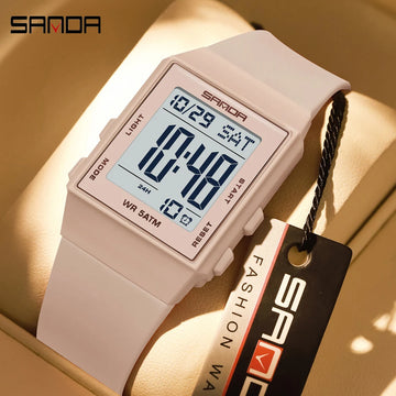 SANDA Woman Fashion Watches Fashion Sports Watch Silicone Strap 3ATM Waterproof Time Display Women's LED Digital Watch Gift