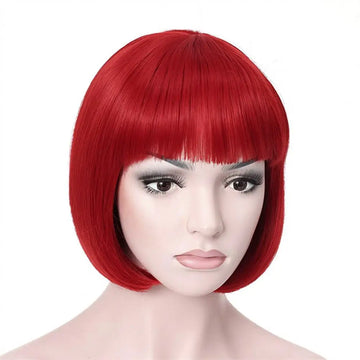 32cm Women Colorful Short Straight Wig With Bangs Natural Heat Resistant Costume Party Girls Cosplay Bobo Synthetic Hair Wigs