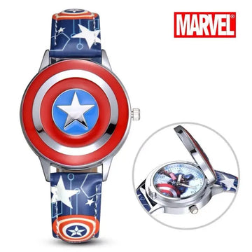Marvel spiderman Kids watch Captain America ironman children's watches Leather Quartz Flip Metal Case Watches Boys Clock gifts