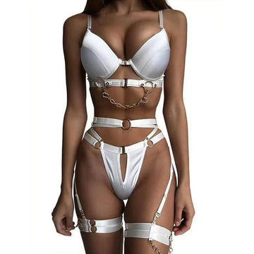 Women Lingerie Sexy Porn Underwear Halter Bra And Panty Set Luxury Garter 3 Pieces With Chain Lady Erotic Sets Sexy Outfit