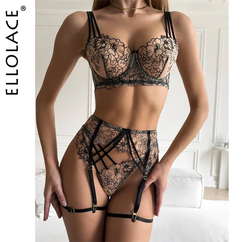 Ellolace Lingeries Sexy Hot Fancy Embroidery Lace Women's Ethical Underwear Daring Lingerie Ultra Sexy Intimate Sexy Complete