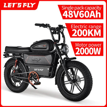LET'S FLY Mountain bike 2000W 37MPH Adults City Electric Bicycle 48V 60AH 20 Inch Fat Tire  Courier E Bikes Oil Brake  Ebike