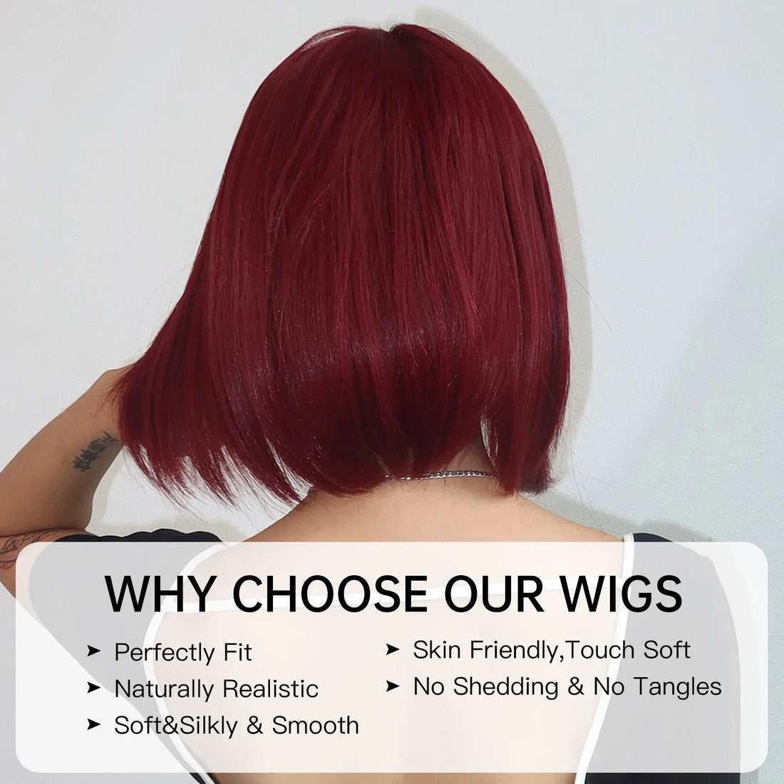 Synthetic Cosplay Wig Wine Red Short Bob Wigs with Bangs for Women Straight Natural Hair Wig Party Daily Use Heat Resistant