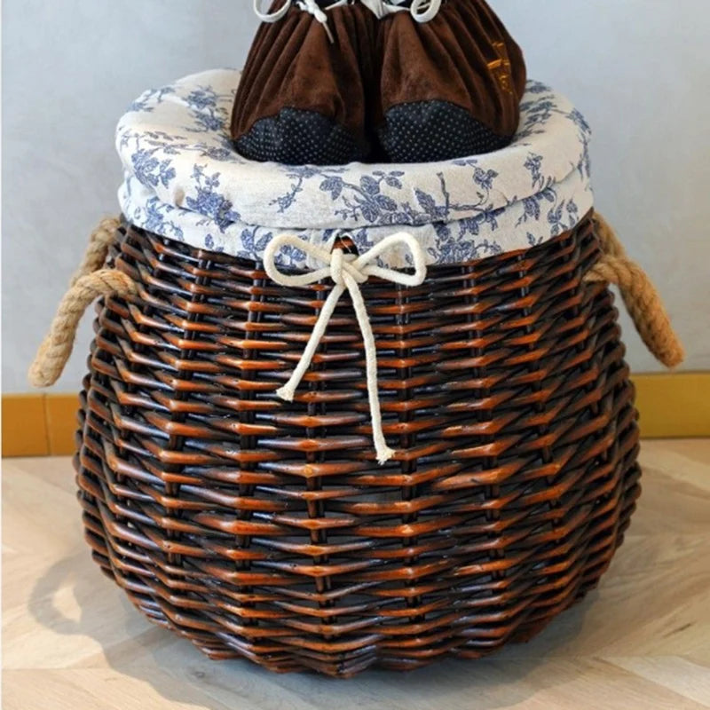 Nordic Shoe Changing Stool Door Dirty Clothes Storage Basket Rattan Integrated Storage Stool Household Sofa Stool Door Furniture