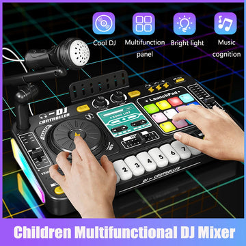 Multifunctional DJ Turntable with Microphone Simulation DJ Mixer Bluetooth Electric DJ Player Music Entertainment Gift for Kids