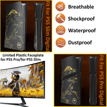 For PS5 Pro Dgital/For PS5 Slim Digital Edition Anti-Scratch Dustproof Case Replacement Hard Plastic Black Yotei Cover Skin