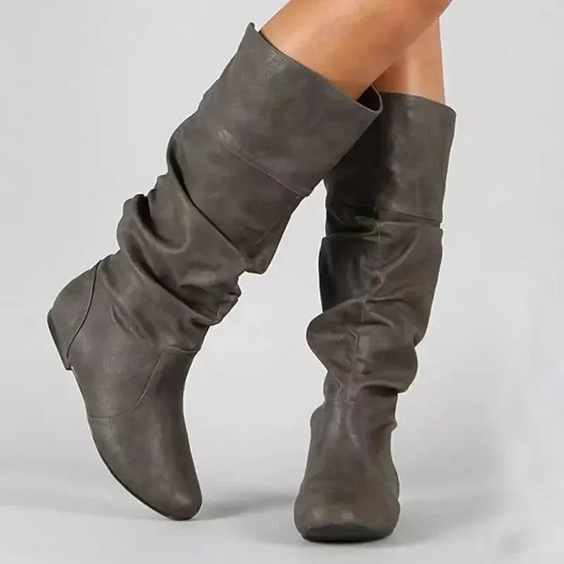 2024 Mid-Calf Boots Women Flat Shoes Spring Autumn Women High Boots Long Western Cowboy Boots Women Footwear Large size 35-43