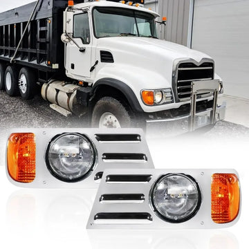 Headlights Assembly for Mack CV Replacement Left Driver and Right Passenger Side Headlamp Chrome