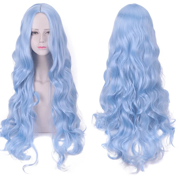 Long Wavy Synthetic Wig for Women 80cm Middle Part Colorful Cosplay Costume Heat Resistant Fiber Party Hairpiece