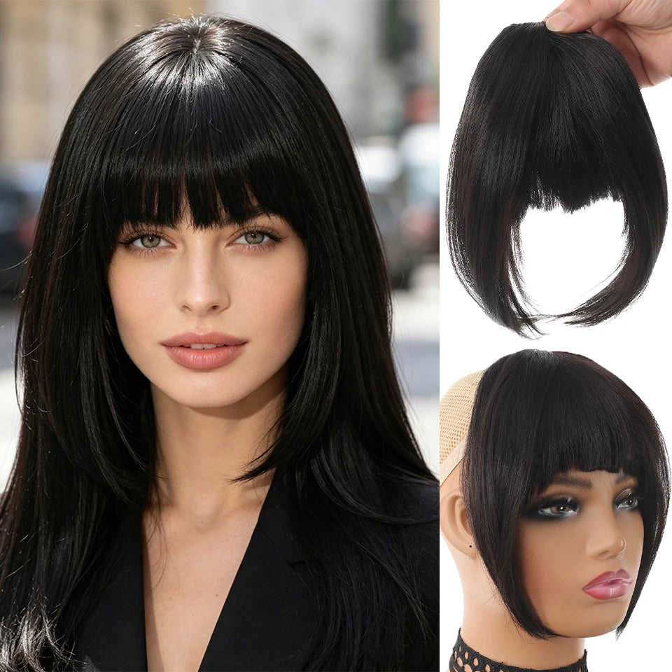 Hair bangs clip-in extensions Fringe fake hair Synthetic Toupee Hairpiece with sideburns DIY Elegant women Hair for Daily Party