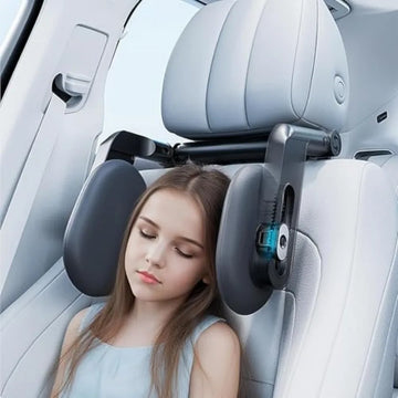 Car Headrest Pillow with Hook, Adjustable Car Seat Neck Support with Memory Foam and Ice Silk, 360° Rotating Travel Sleeping He