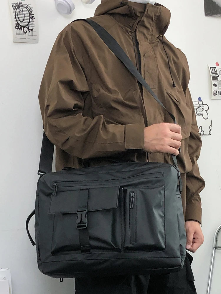 Large Capacity PU Leather Crossbody Laptop Backpack — Men's College & Street Style