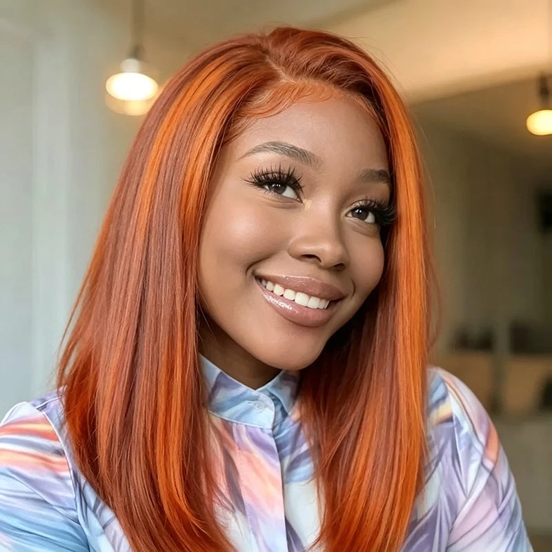 4/350 highlights Colored Wig straight bob wig bob wigs for women 13x4 lace frontal straight short human hair wigs