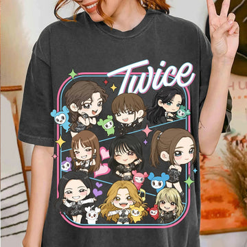 KPop Twice Graphic Cartoon T-shirt Men Women Summer Cotton Clothing Fashion High Quality Short Sleeved Top Streetwear Unisex
