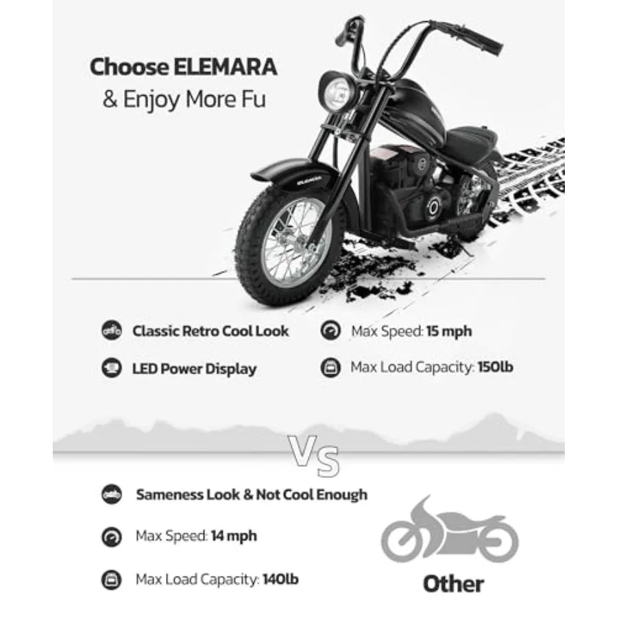 Electric Dirt Bike, 15 mph and 150lb Max, 24V Ride on Toy for Big w/LED Lights and Power Display, Chain-Driven Motor, Twist-Gri