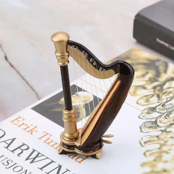 3.5in Wooden Miniature Harp Replica with Gift Case Instrument Model Musical Gifts Ornaments Miniature Harp Miniature Instruments