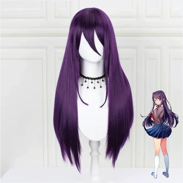 Anime Game Doki Doki Literature Club Yuri Monika Natsuki Sayori DDLC Long Straight Wig Party Synthetic Cosplay Wigs for Women