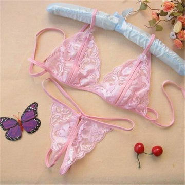 Women's Sexy Lingerie Lace See Through Bras G-Strings Set Open Crotch Thongs Underwear Nightwear Female Exotic Sets