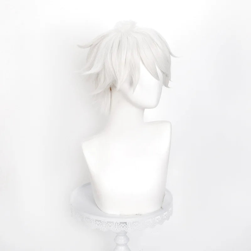 Anime Witch Hat Atelier Wizard Qifrey Cosplay Wig Silver White Short Hair For Men Women Halloween Party Carnival Role Play Props