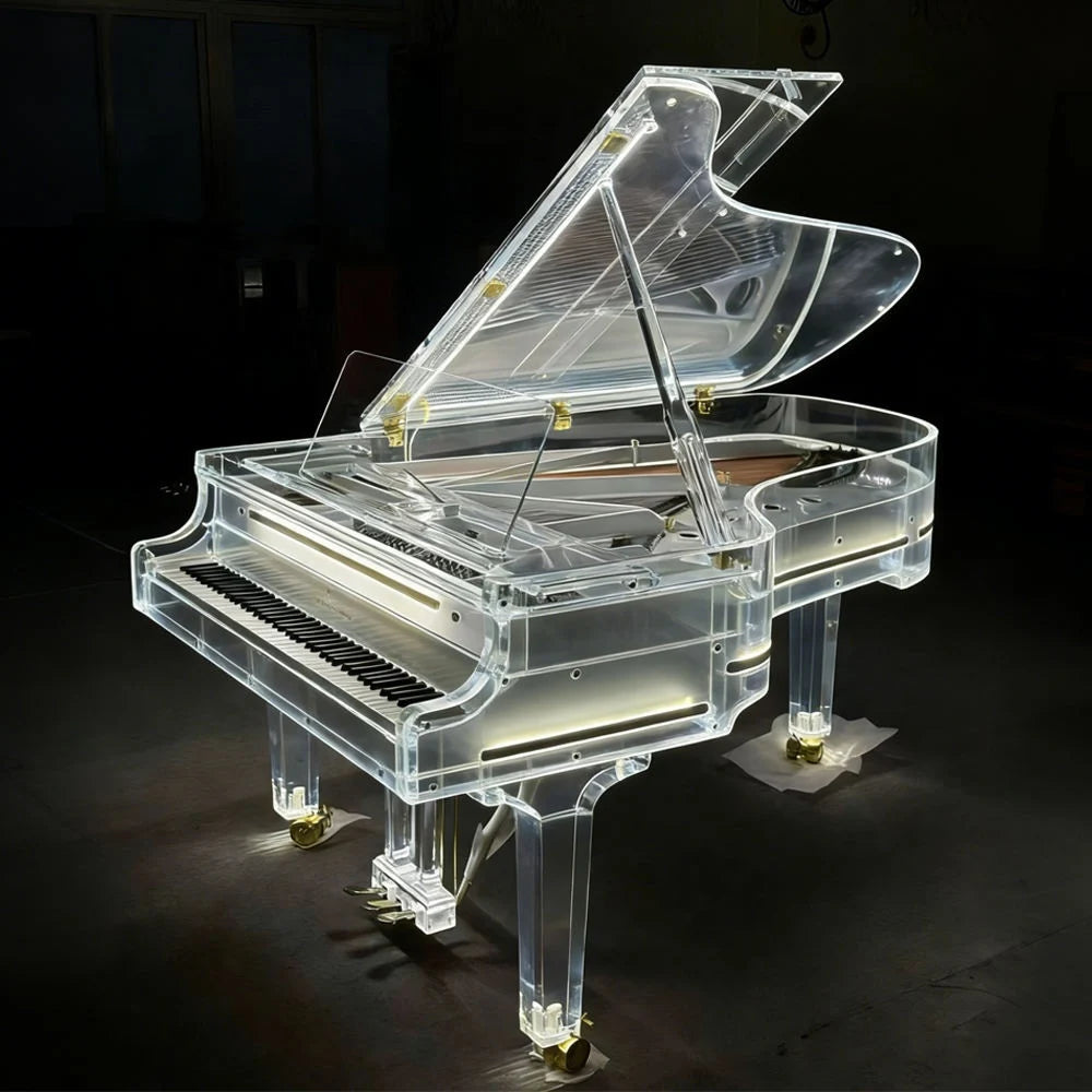 Custom Acrylic Crystal Transparent Texture 88-Key Acoustic Grand Mechanical Piano With Auto Play System LED Strip Lights