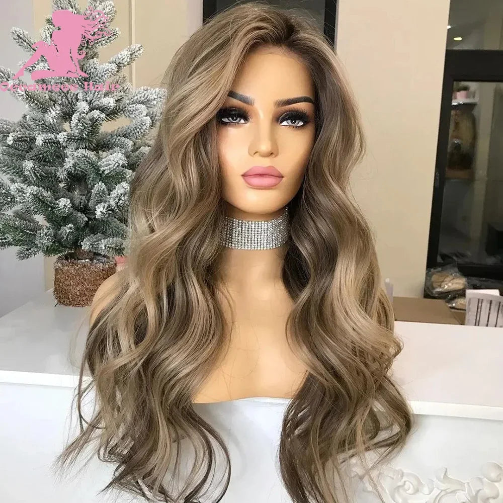 Women Wigs Highlight Full Lace Wig Brown Mix Blonde13x4 Human Hair Lace Front Wigs Pre plucked Transparent Lace Brazilian Wigs