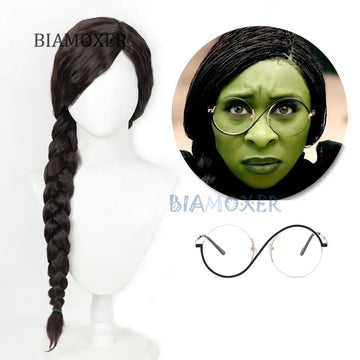 Wicked Women Elphaba Cosplay Wig Synthetic Hair Wigs Black Braid Long Wavy Party Wig
