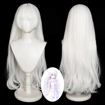 85cm Women's White Curly Cosplay Wig Long Length with Air Bangs Daily Party Costume Wig Heat Resistant Synthetic Hair