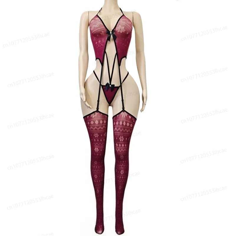 Womens Sexy Mesh Lingerie Sets Bras and Panties Exotic Apparel Sexy Slimming Bodystockings Garter Erotic Lace Underwear Bodysuit