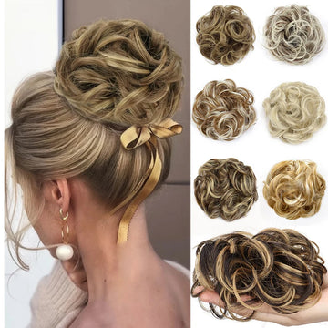 Synthetic Messy Short Curly Hair Bun Extensions for Women Everyday Use Occasions Easy to Wear for Party Weddings