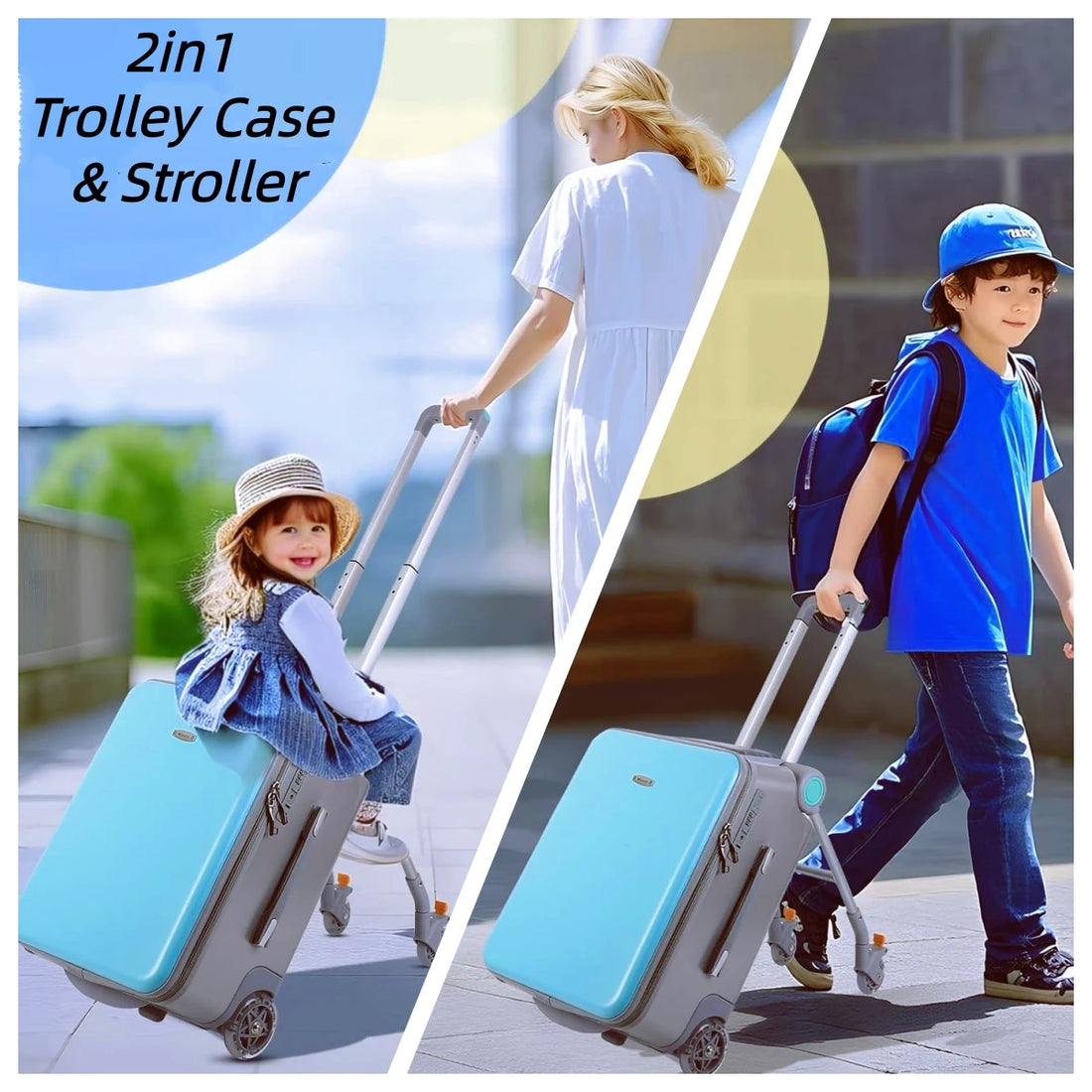 Suitcase with Seat for Kid Rest Stroller Travel 2in1 Multi-functional Rolling Luggage 20inch Carry on Trolley Case Bag for Child