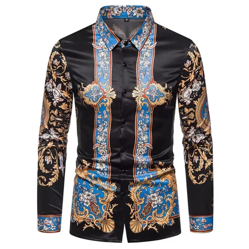 New Luxury Style Print Men's Turn-down Collar Button Shirt Casual Long Sleeve Shirt Fashion Streetwear Trend Tops